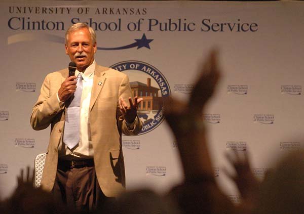 U.S. Rep. Vic Snyder answers questions about health care in August 2009 at a University of Arkansas Clinton School of Public Service speaker series event at the Statehouse Convention Center in Little Rock.