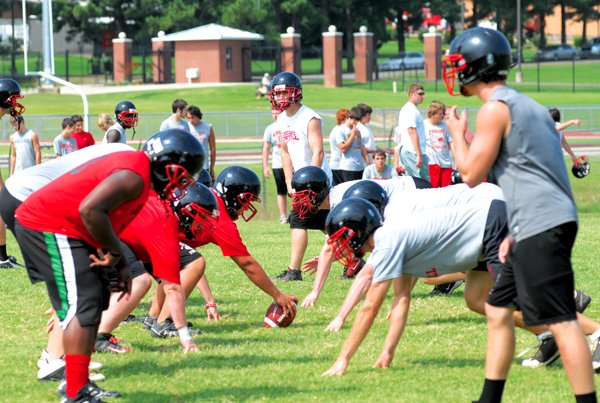 Russellville's offensive line, highlighted by Mitch Hall, Logan Purtle and Andrew Pollock, should give the Cyclones a distinct advantage this year. 