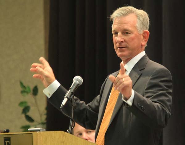Former Auburn football coach and Camden native Tommy Tuberville spoke at Monday's meeting of the Little Rock Touchdown Club. He told club members he was happy to be a full-time dad - at least for now.