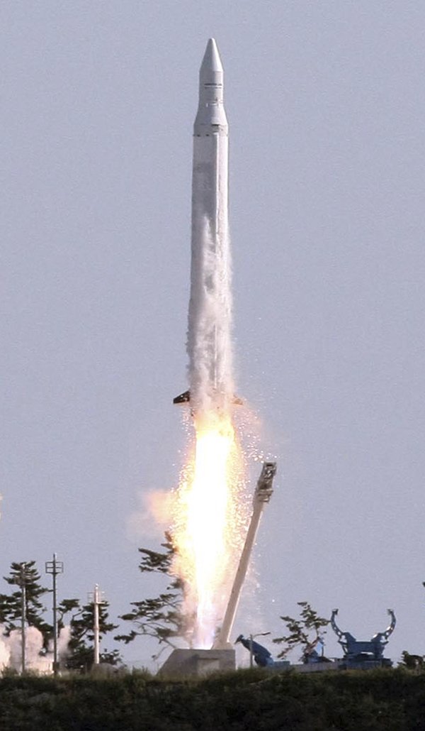 The South Korea Space Launch Vehicle-1, South Korea's first space rocket, takes off from the launch pad at the Naro Space Center, at a beach in Goheung, south of Seoul, South Korea, Tuesday.