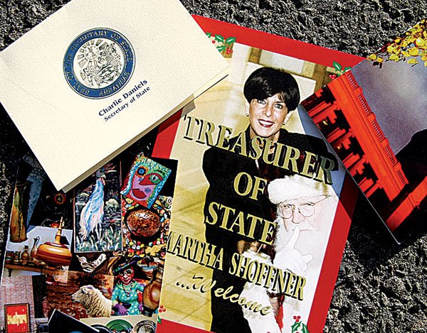 Secretary of State Charlie Daniels and Treasurer Martha Shoffner sent these greeting cards.