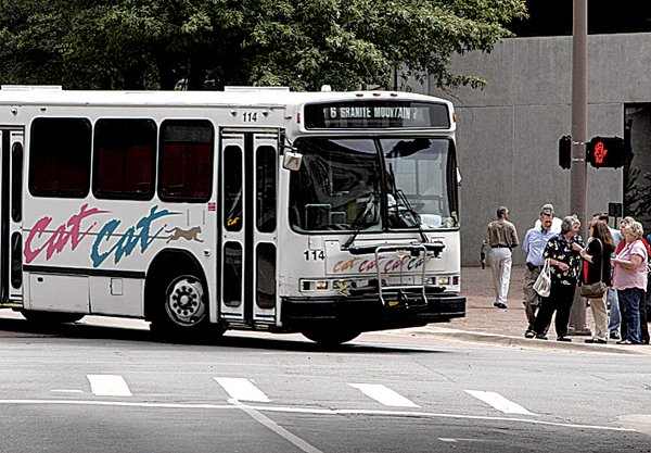 A Central Arkansas Transit bus turns south Friday onto Louisiana from Capitol Avenue in Little Rock.