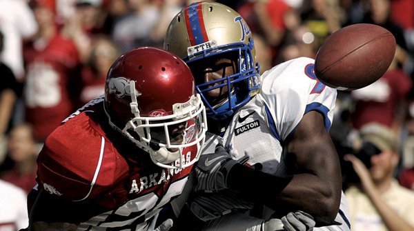 Arkansas cornerback Ramon Broadway (left) is the only secondary player who has held his starting job throughout camp. 