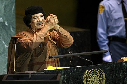 Gadaffi speaking to the U.N. General Assembly.