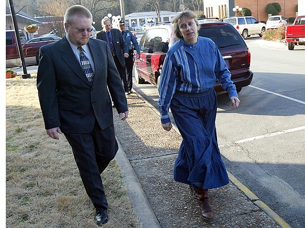 Ann Throneberry arrives for her capitol murder trial at the Van Buren County Courthouse in Clinton in January 2007. 