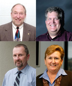 Clockwise from top-left: Jeff Jeffus, a vice president with the Arkansas Democrat-Gazette Inc., will continue to run the Democrat-Gazette operations in addition to being president of the new company; Rusty Turner, editor of The Morning News, will continue in that role, but his duties will expand to include the papers other than the Northwest edition of the Arkansas Democrat-Gazette; Susan Scantlin will remain editor of the Northwest edition of the Arkansas Democrat-Gazette; Tom Stallbaumer, publisher of The Morning News, will remain publisher for all the daily and weekly newspapers except for the Northwest edition of the Arkansas Democrat-Gazette.