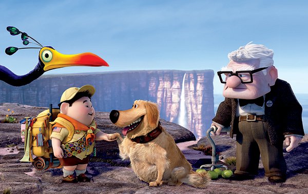 The animated film Up, directed by Pete Docter and Bob Peterson, features
(from left) Kevin, Russell, Dug and Carl Fredricksen.