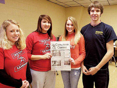Cave City High School students Teisha Bagwell, from left, Julia Kober, Ashton Johnson and Tyler Tully worked on the Caveman Corner as part of an EAST lab project. 