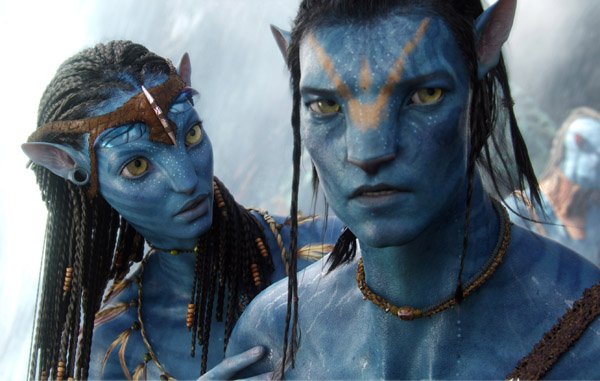 Na’vi Princess Neytiri (motion capture of Zoe Saldana) counsels the conflicted Jake (motion capture of Sam Worthington) in James Cameron’s Avatar, which has become the highest grossing movie ever. 