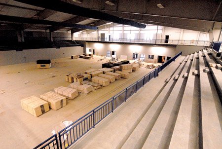 The gym area of the new Two Rivers High School near Ola is under construction and is scheduled to open this fall.