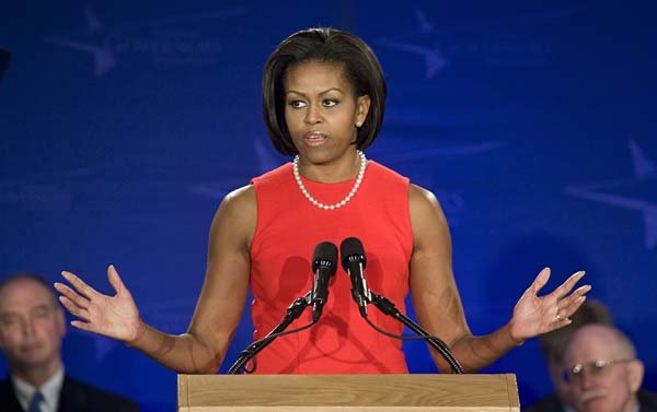  First lady Michelle Obama speaks about childhood obesity to the National Governors Association Winter Meeting in Washington, Saturday, Feb. 20, 2010. 