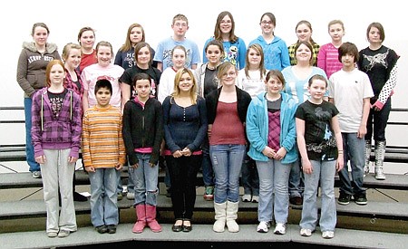 Pea Ridge Middle School choir members pictured top from left: Heather Ray, Molly Sorrell, Kendra Foster, Nathan Merritt, Ivy Burnett, Montana Keller, Tonya Bradshaw, Mikayla Woodard and Jessica McCool; middle from left: Jessica Manuel, Stephanie Wood, Kaylee Laster, Hannah Eoff, Savannah Davis, Shirah Wright, Cortney Evans and Nikolas Boettcher; and front from left: Nikki Lusk, Hector Contreras, Autumn Stowe, Autumn Law, Cheyanne Wilson, Grace Blackman and Stormy Johnson.