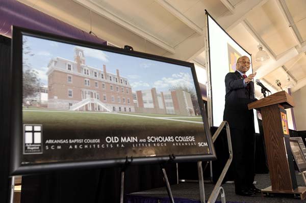 Arkansas Baptist College President Fitz Hill announces a project Thursday to build a new residence hall and classrooms and to buy boarded-up buildings near the campus.
