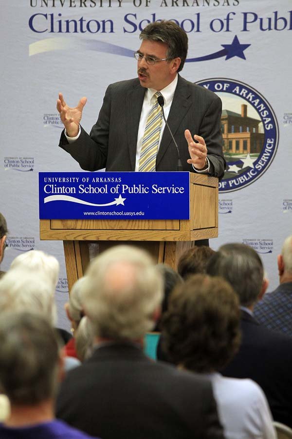 Author Ken Gormley speaks Friday at the Clinton School of Public Service, where he called Bill Clinton’s affair with Monica Lewinsky a “tragedy of epic proportion” in U.S. political history. 
