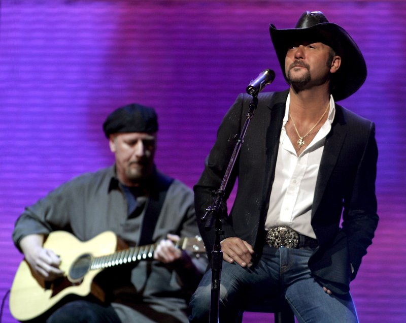  Tim McGraw performs in 2008 during the Wal-Mart Shareholders Meeting at Bud Walton Arena in Fayetteville.