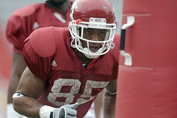 Arkansas tight end Greg Childs had a team-high 57 yards on four catches in Friday’s scrimmage at Reynolds Razorback Stadium in Fayetteville.