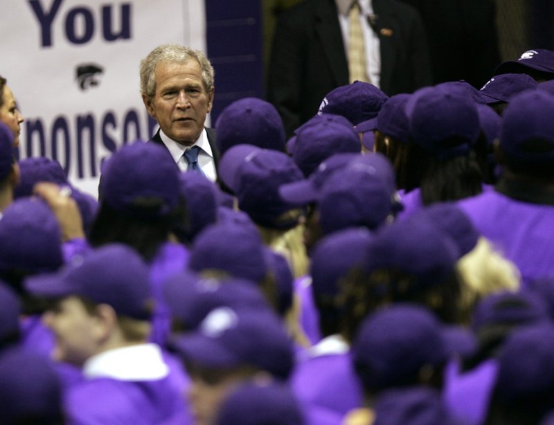 Former President George W. Bush speaks with some of about 500 graduating seniors at El Dorado High School on Thursday, April 22, 2010.