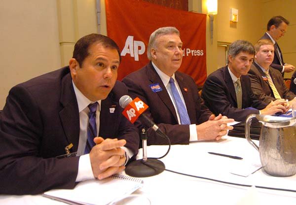 Republican candidates for the U.S. Senate who participated in a debate Saturday during the Associated Press Managing Editors of Arkansas annual convention in Little Rock included (from left) Conrad Reynolds, Curtis Coleman, Gilbert Baker and Fred Ramey. 