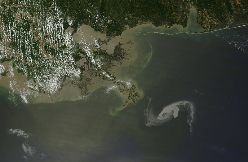  This satellite photo made Thursday, April 29, 2010 and provided by NASA shows the oil slick in the Gulf of Mexico as it closes in on the Pass a Loutre area of Plaquemines Parish, La. 