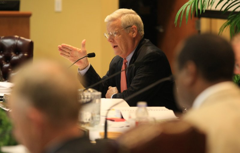 System president B. Alan Sugg makes a comment Friday during a University of Arkansas Board of Trustees meeting in Little Rock.