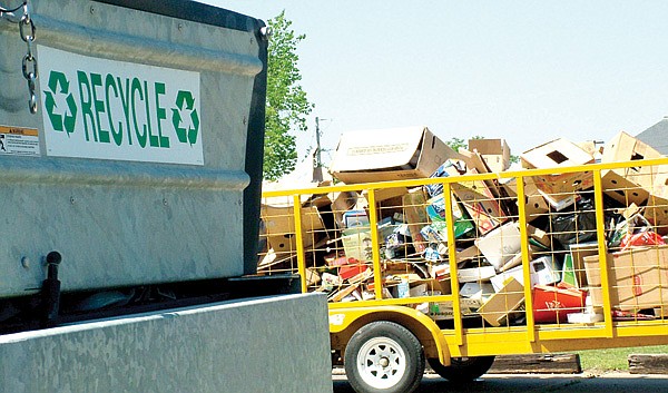 Trailers for recyclable items are located behind the Emergency Services Building, next to the water tower in Pea Ridge on the southwest side of the four-way stop at Slack Street, Lee Town and South Curtis Avenue.