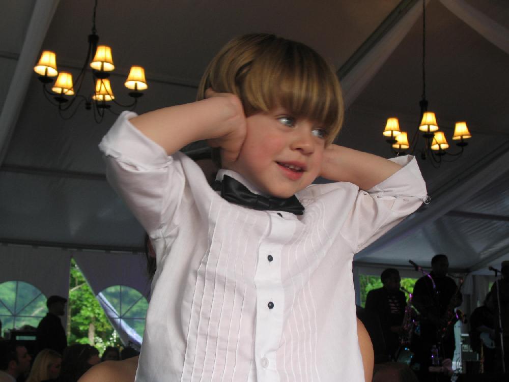 Arkansas Democrat-GazetteERIN CAIN
priest wed 9
Ring bearer Ryan Vraciu cq takes cover against the reception music.
51510