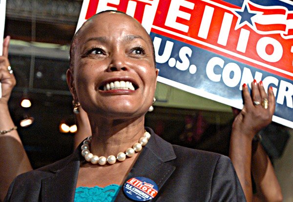 State Sen. Joyce Elliott all smiles after keeping the lead in the Democratic Primary run-off in the 2nd Congressional District on Tuesday night.