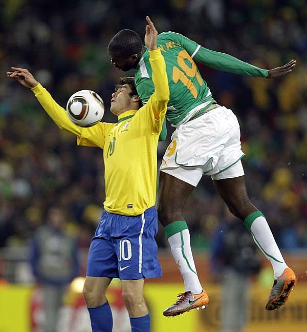 Brazil’s Kaka (left) and Ivory Coast’s Cheick Tiote vie for the ball during Sunday’s World Cup Group G match in Johannesburg.