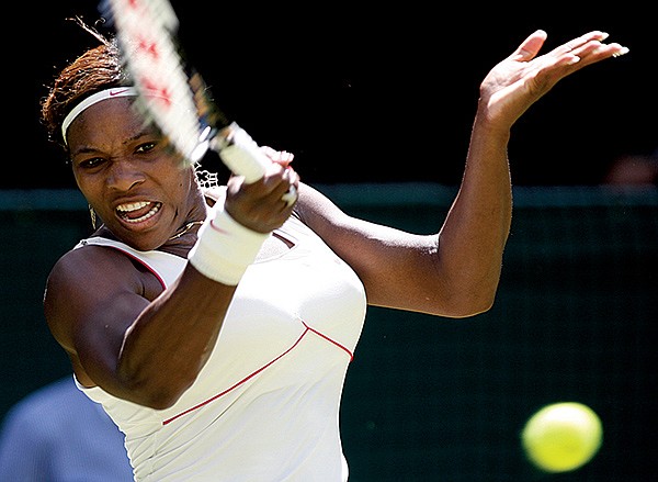 Defending Wimbledon champion Serena Williams won all 27 points on her first serve and had 15 aces in her opening match Tuesday at the All England Club.