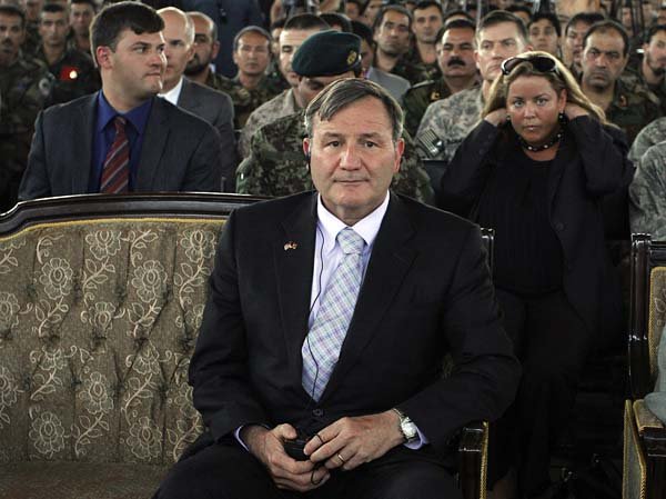  The U.S. Ambassador to Afghanistan Karl Eikenberry listens to speeches during a ceremony to receive the first honorary diploma given by the National Military Academy, in Kabul, Afghanistan.