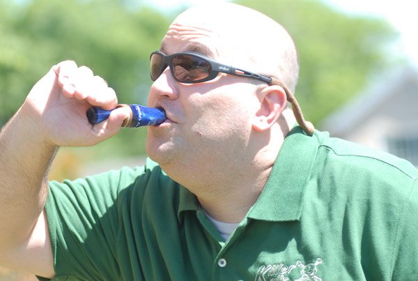  David Kirkpatrick demonstrates the use of a Killer Kallz duck call that is made in Batesville.