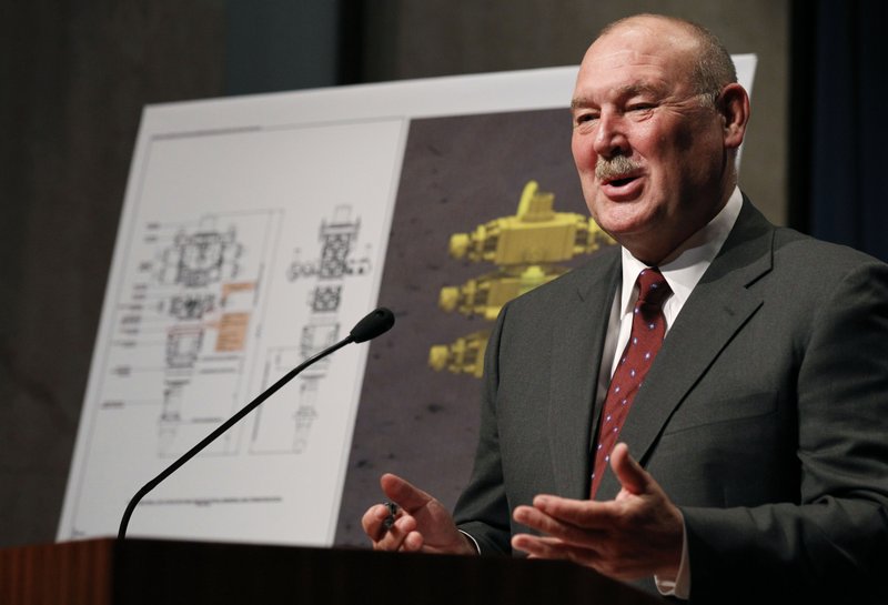 Retired Coast Guard Adm. Thad Allen speaks to the news media about the BP PLC gulf oil spill in Washington Monday, July 19, 2010.