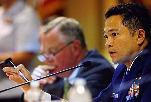 Coast Guard Capt. Hung Nguyen speaks Monday in Kenner, La., during hearings about the Deepwater Horizon rig explosion.