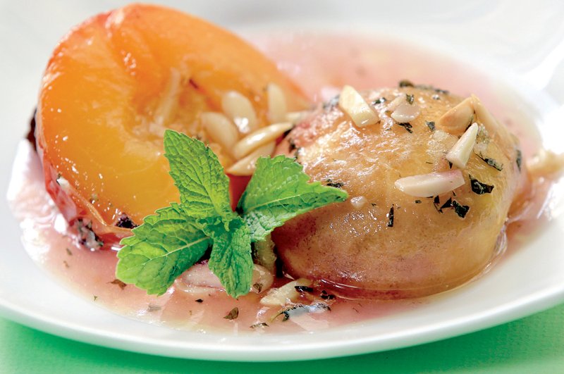 Roasted Peaches With Mint Sugar and Almonds