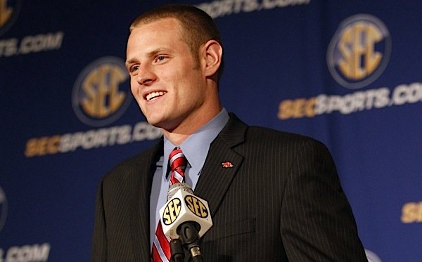 Arkansas quarterback Ryan Mallett talks to the media during the Southeastern Conference football media days on Thursday in Hoover, Ala.