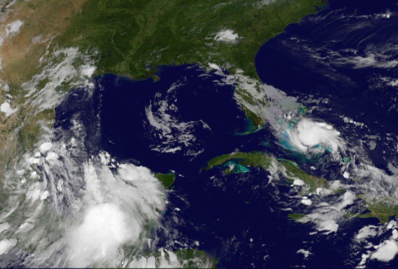 Tropical storm Bonnie is seen headed toward the Gulf of Mexico on Friday in this satellite image provided by NASA.