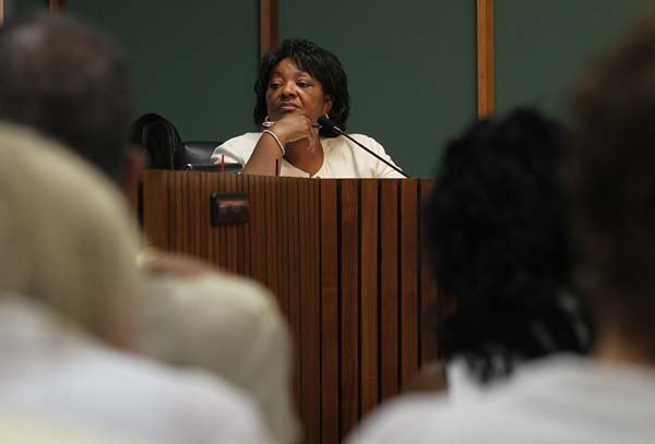 Little Rock School District Superintendent Linda Watson answers questions Thursday night at a School Board meeting.