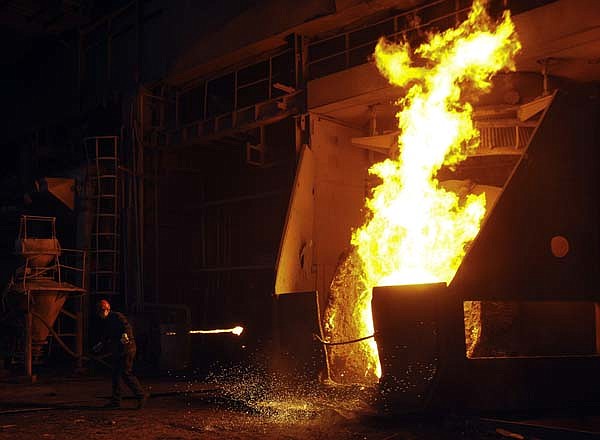 A worker labors earlier this month at a steel plant in Hefei in central China’s Anhui province.