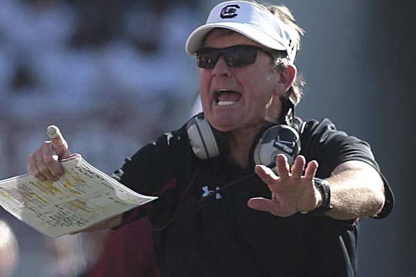 South Carolina coach Steve Spurrier yells at his team during the fourth quarter of the Razorbacks 33-16 victory Saturday.