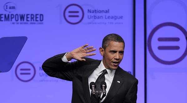 President Barack Obama talks about his education plan before the National Urban League at the civil-rights group’s centennial convention Thursday in Washington.