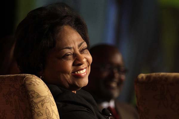 Ousted Department of Agriculture employee Shirley Sherrod smiles during a panel discussion at the National Association of Black Journalists convention Thursday in San Diego.