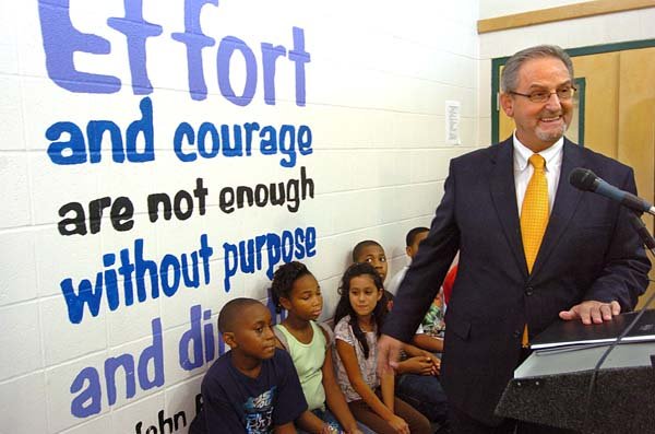 Ron Angel, head of the state’s Youth Services Division, speaks at the Dalton Whetstone Boys and Girls Club during a news conference Wednesday. 