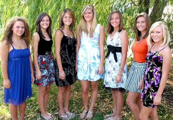 Miss Gravette Candidate . . . Among the candidates for the title of Miss Gravette 2010 are Skyler Warren (left), Skyler Pierce, Amber Jacobs, Shelby Newell, Deserae Fisher, Lauren Kara and Stormi Pierce. Other contestants not pictured are Christina Lovell, Kaitlynn Britton, Jacquelynn Janes, Addison Renfrow and Breanna Chestnut.