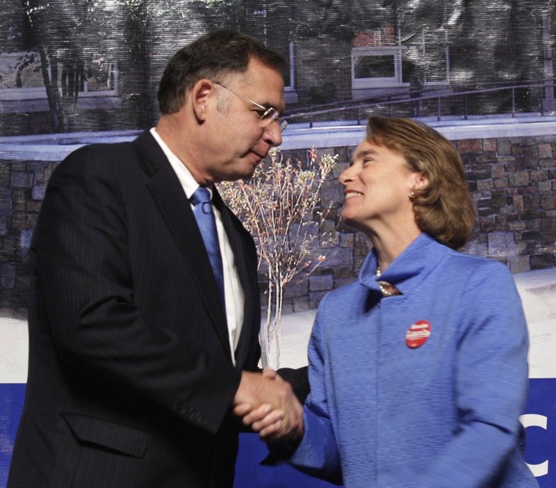 FILE — U.S. Rep. John Boozman, Republican candidate for U.S. Senate, left, and U.S. Sen. Blanche Lincoln, D-Ark., shake hands after a debate in Hot Springs on Friday, Aug. 13, 2010.