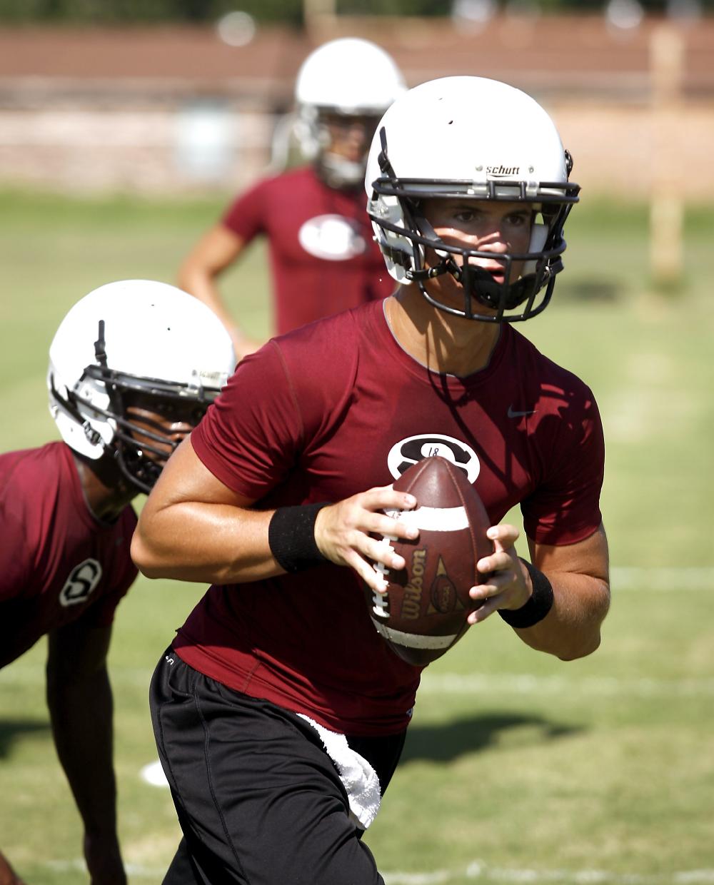 Arkansas Democrat-GazetteJASON IVESTER --080310--Springdale High School quarterback Joseph Calcagni during practice on Tuesday, Aug. 3, 2010, at the school's practice field