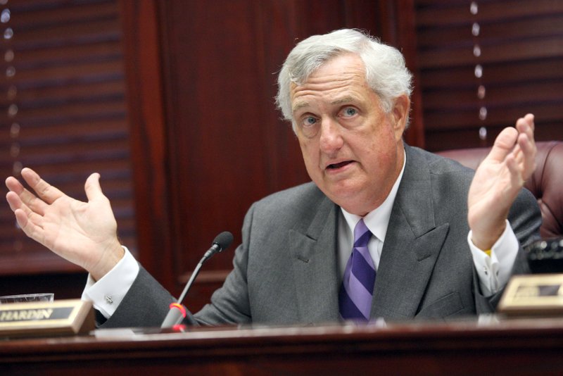 Then-University of Central Arkansas President Lu Hardin speaks in this 2008 photo during a Trustees meeting in Wingo Hall on the campus. 