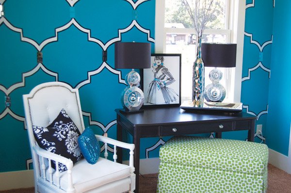 This teenager’s bedroom, decorated by Two Trendy Designers in Conway, is part of the Conway Symphony Designer House, a live/work townhouse in The Village at Hendrix. Missy Thoelke, co-owner of the design business, said the turquoise pattern on the wall is hand-painted. “We wanted it just really modern and sleek,” she said. Tours begin Friday and will be held Tuesdays through Sundays until Saturday, Oct. 16.