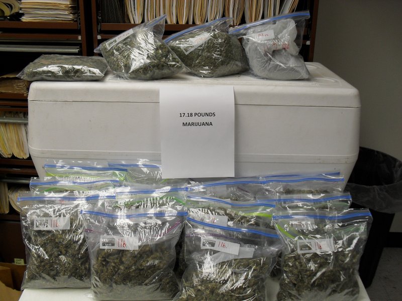 More than 17 pounds of marijuana seized during a traffic stop is shown in this photo provided by the Pulaski County Sheriff's Office.