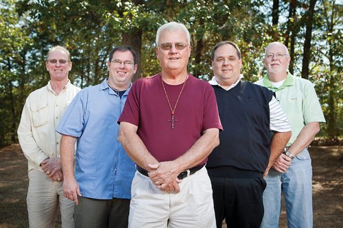 Sid Langley, from left, Jay Jordan, John Byrd, Greg Rowden and Gene Morris are the original five members of Searcy’s Sons of Thunder. The interdenominational Christian men’s group has grown exponentially since its founding.
