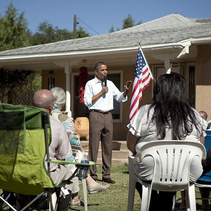 President Barack Obama addresses guests at the home of Andy Cavalier on Tuesday in Albuquerque, New Mexico.